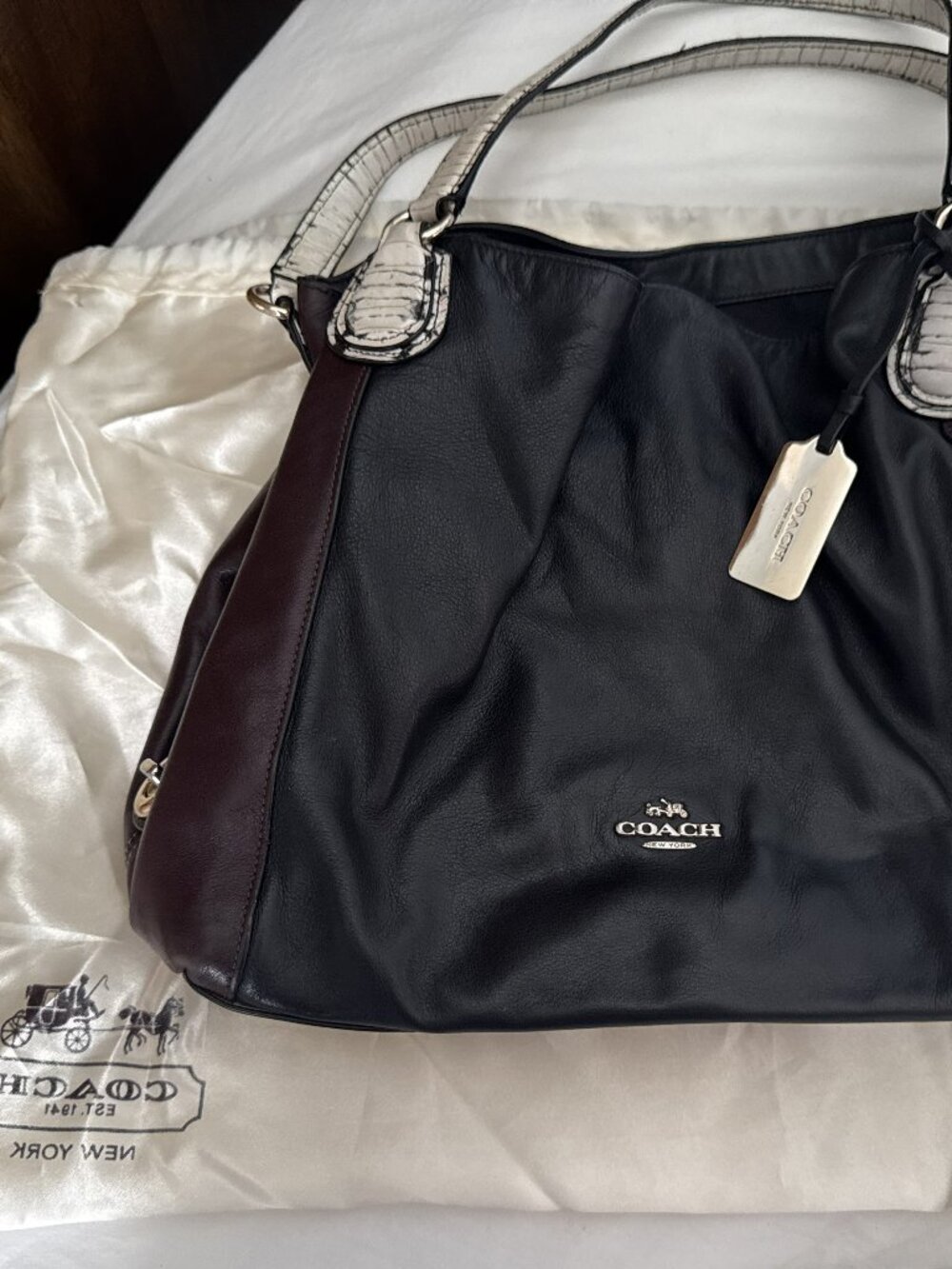 Coach Color Block Edie Turn Lock Shoulder Bag With Snakeskin Trim Detail